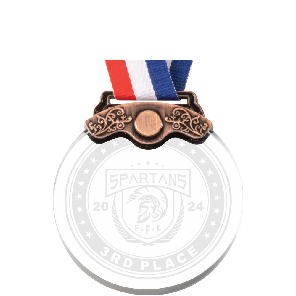 Clear Crystal Medallion with Trim on Red, White and Blue Neck Ribbon