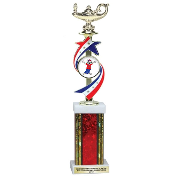 Odyssey of the Mind Olympic Star Riser & Figure with Rectangle Column Trophy