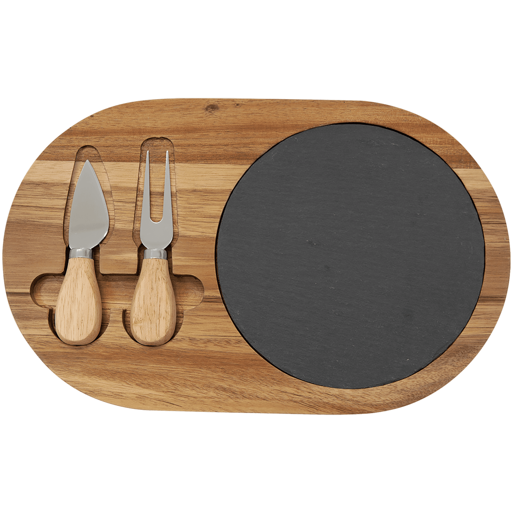 Acacia Wood/Slate Oval Cheese Set with Two Tools