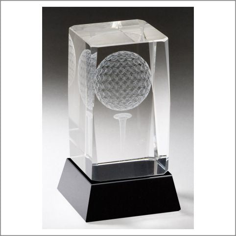 3-D Etched Golf Ball in Crystal Block on Black Base