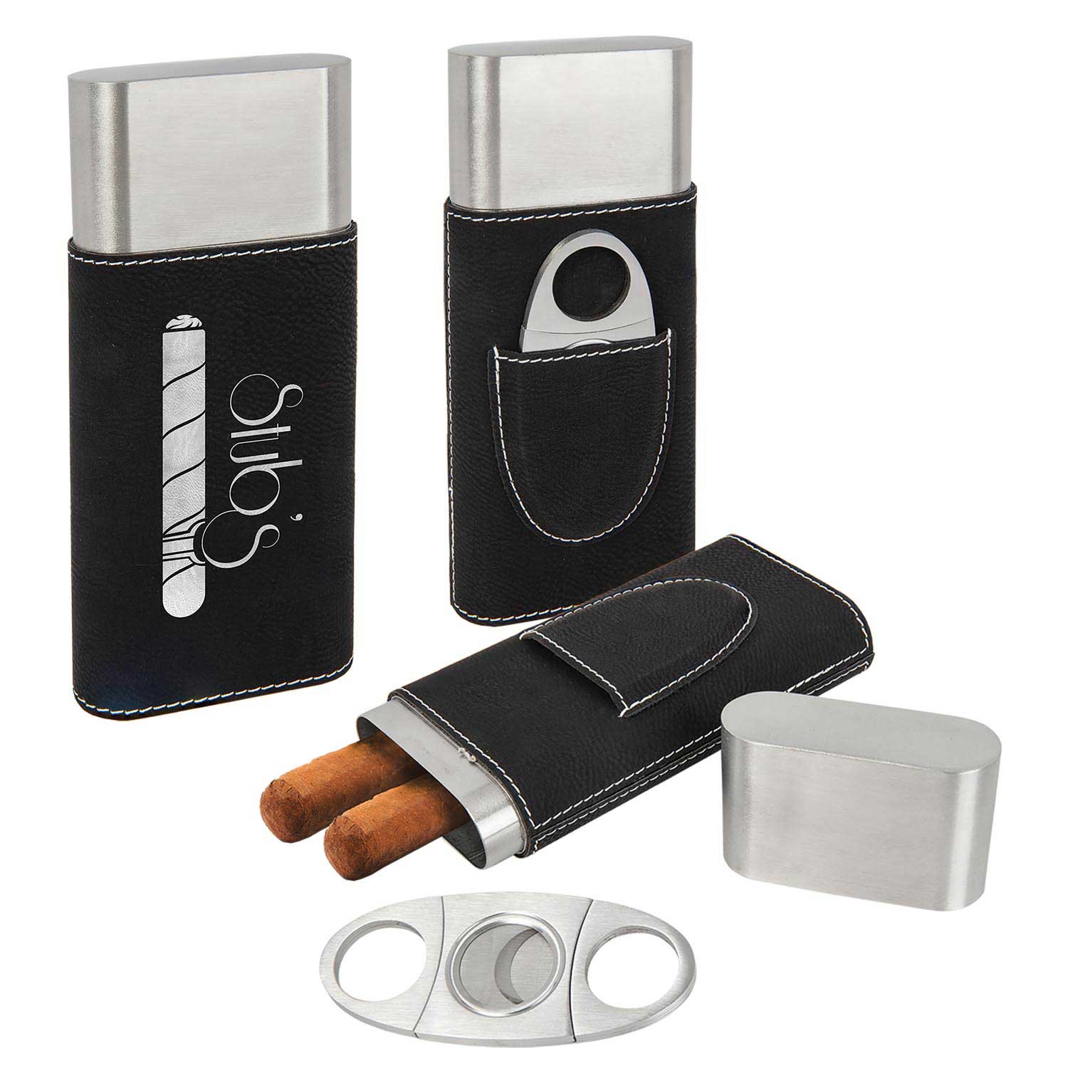 Leatherette Cigar Case with Cutter, Assorted Colors