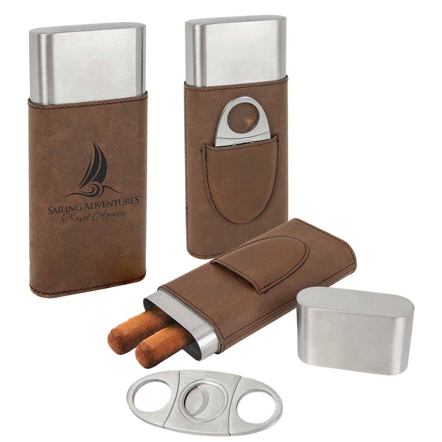 Leatherette Cigar Case with Cutter, Assorted Colors