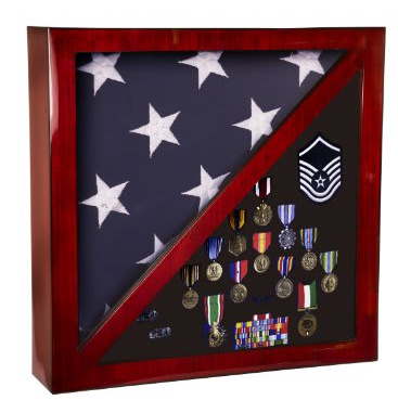 Rosewood Piano Finish Flag & Memorabilia Display Case