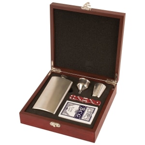 Stainless Flask with Flask, Shot Glass, Funnel, Deck of Cards and 5 Dice