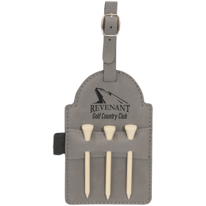 Laserable Leatherette Golf Bag Tag with 3 Wooden Tees