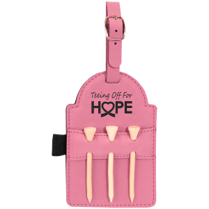 Laserable Leatherette Golf Bag Tag with 3 Wooden Tees