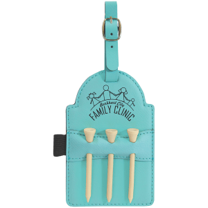 Laserable Leatherette Golf Bag Tag with 3 Wooden Tees