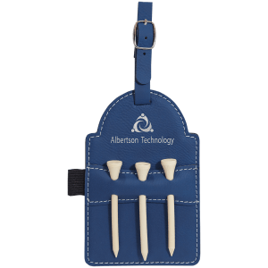 Laserable Leatherette Golf Bag Tag with 3 Wooden Tees
