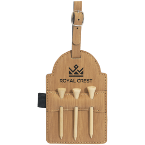 Laserable Leatherette Golf Bag Tag with 3 Wooden Tees