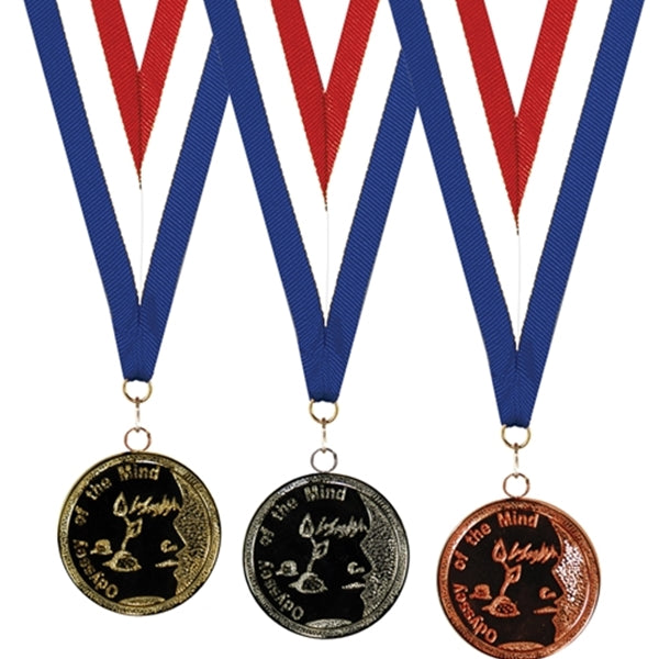 1-3/4"-Odyssey-of-the-Mind-Medal-with-Red,-White-and-Blue-Ribbon