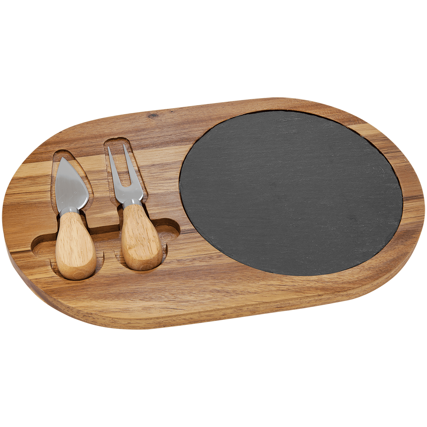 Acacia Wood/Slate Oval Cheese Set with Two Tools